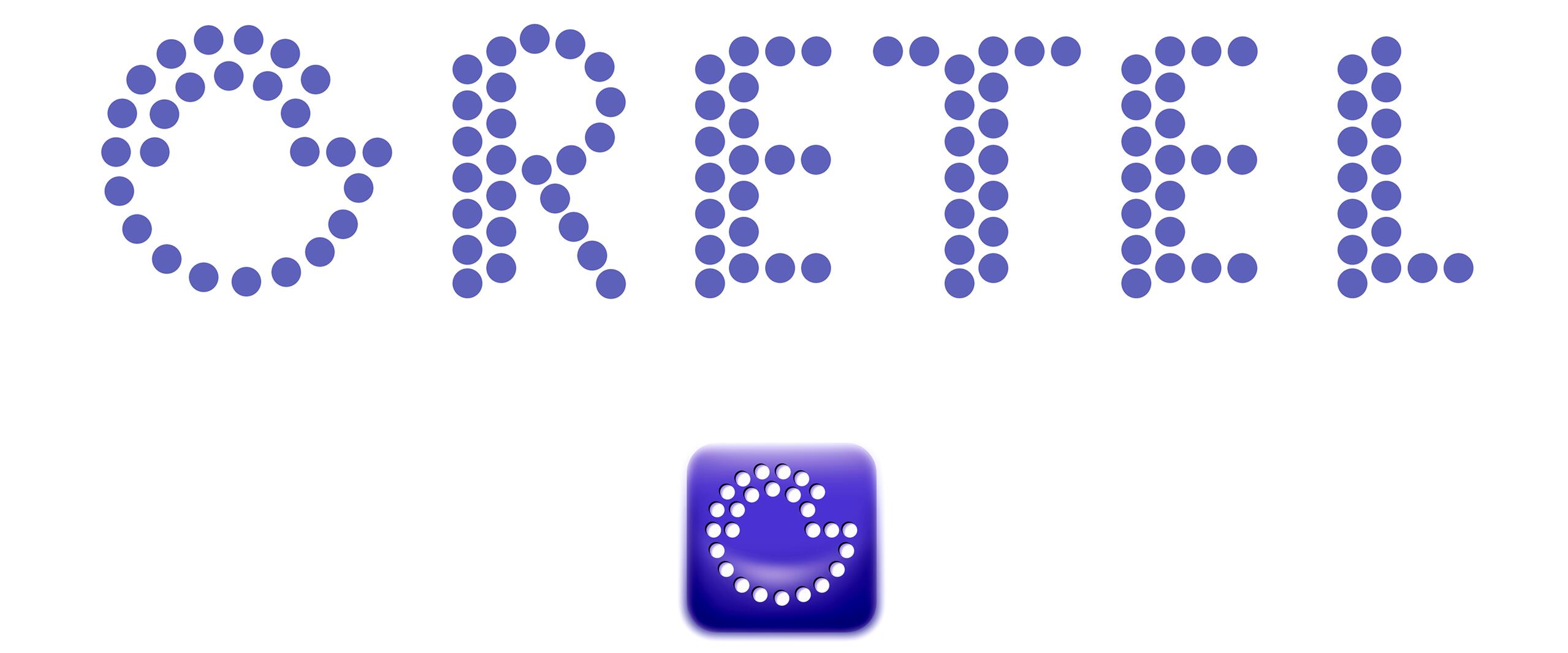 The word "Gretel" in blue dot letters above a blue square with a stylized "G" made of white dots.