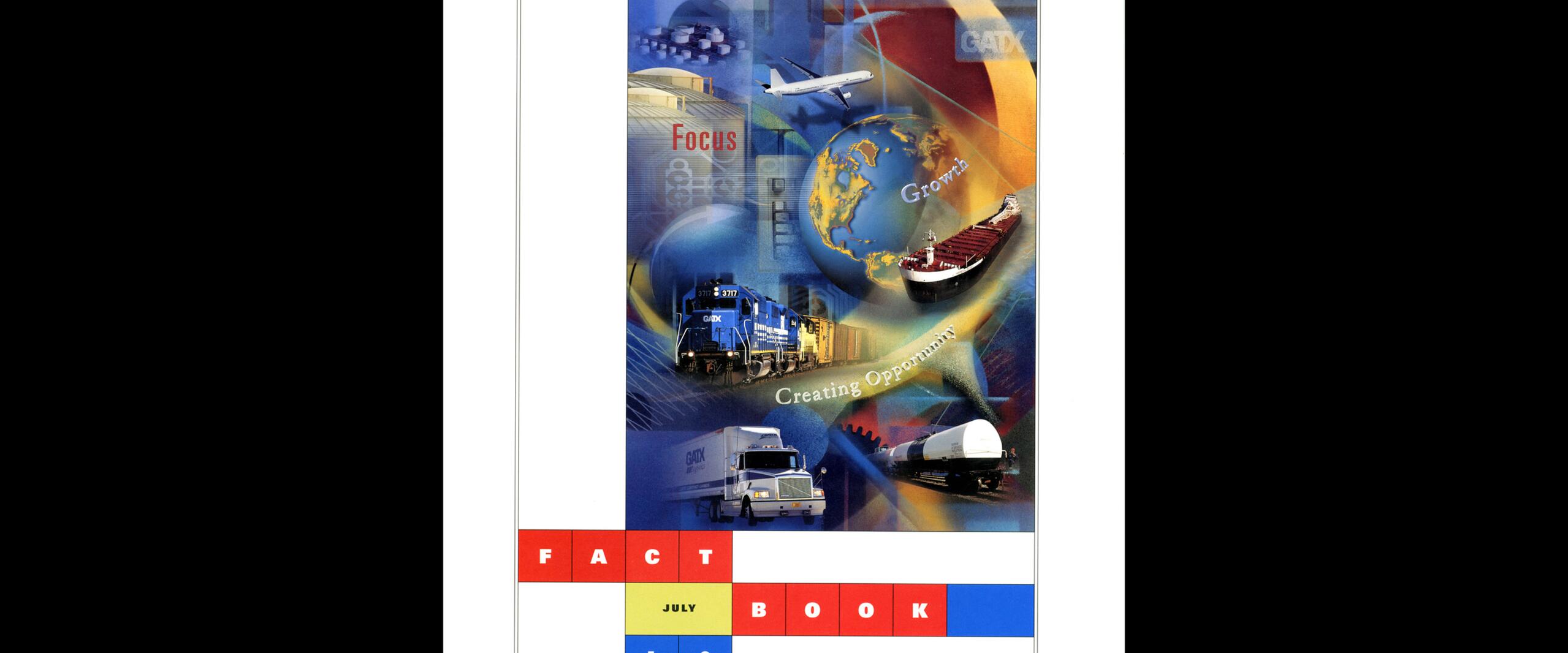 Collage featuring a globe, plane, train, truck, ship, and industrial imagery, symbolizing growth and opportunity. Emphasized with colors red, blue, and yellow. Branding elements visible with logo and text.