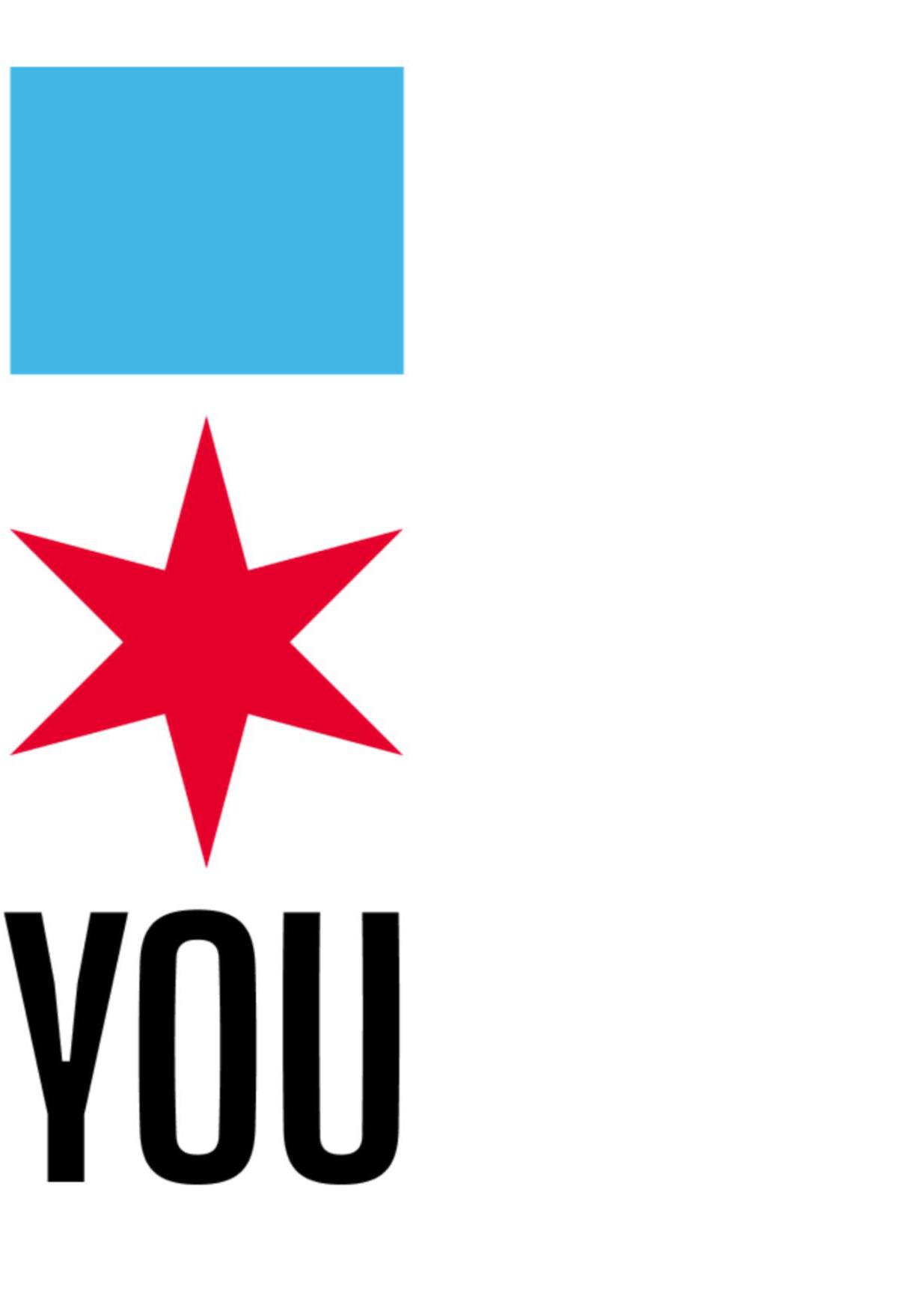 A picture of a blue rectangle with the fifth star with the word you under it