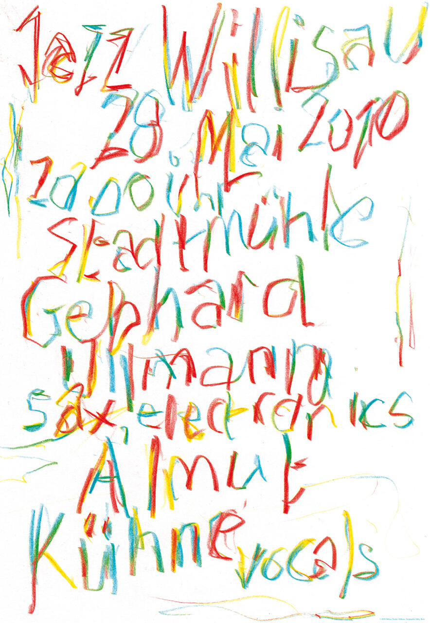 Colorful handwritten text in red, blue, yellow, and green on a white background. The writing is artistic and vibrant, with each letter outlined in multiple colors, creating a textured and layered effect.