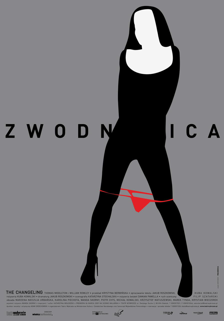 Silhouette of a standing figure on a gray background with a red garment around its legs, exuding a mysterious and bold vibe.