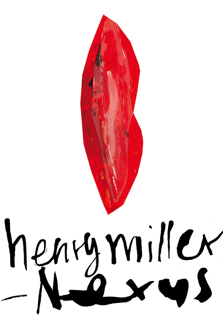 A red crystal shard with black spots appears above handwritten text in bold black ink on a white background.