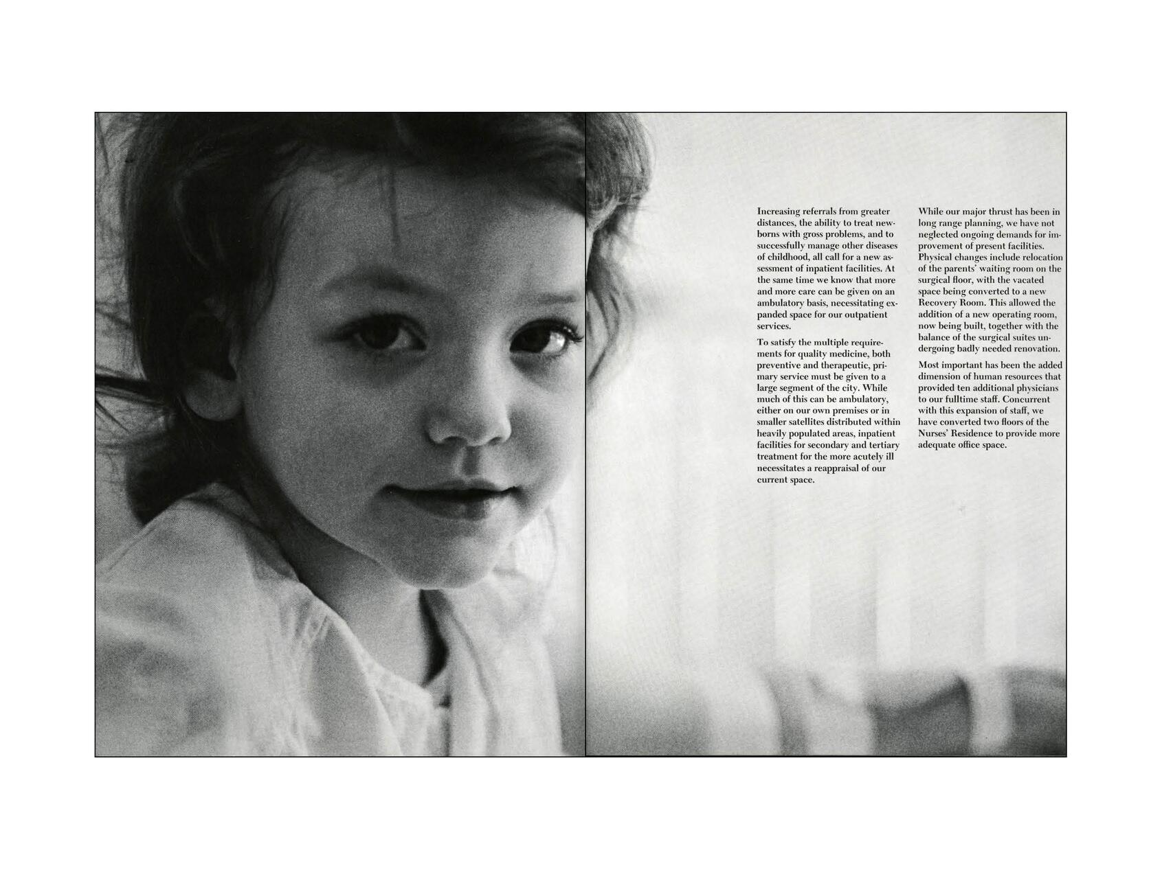 A black-and-white photograph of a young child with a gentle expression, looking towards the camera. The child's hair is slightly tousled, and they wear a light-colored garment. Text is printed on the right side of the image.