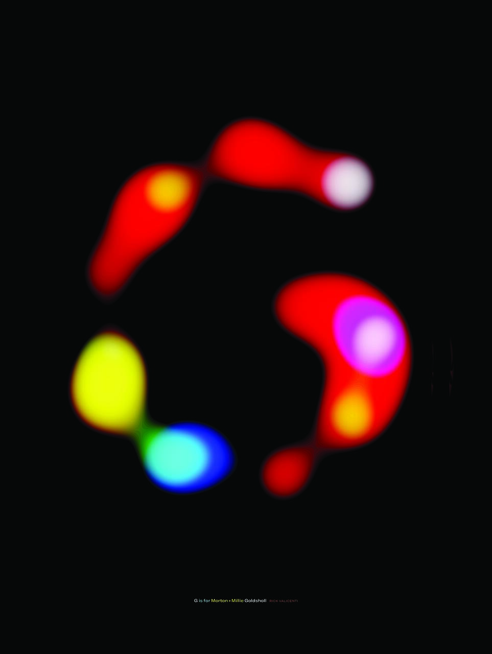 Colorful abstract shapes with bright red, yellow, blue, and green blurs on a black background, forming a circular pattern.