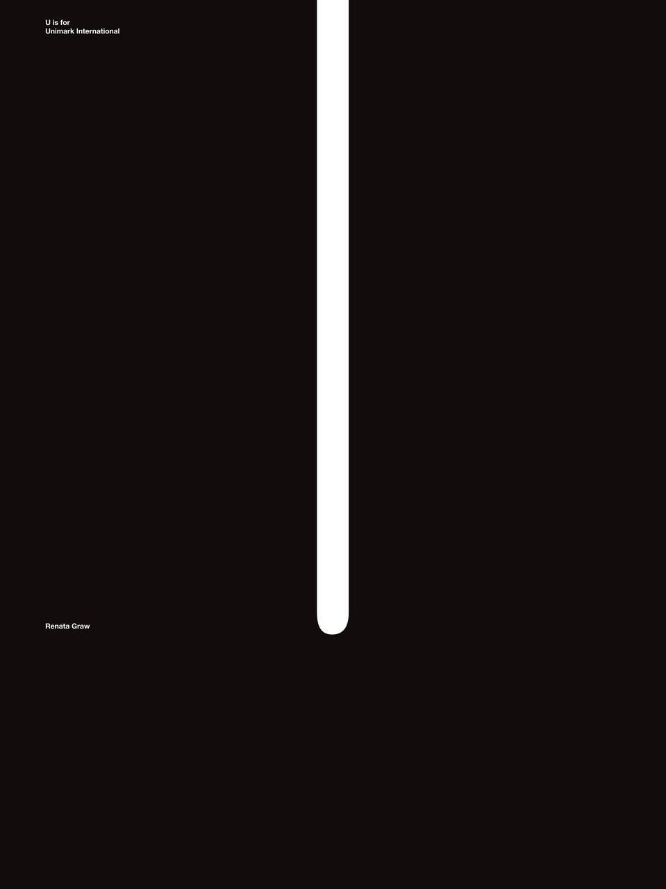 Black background with a bold, vertical, white line in the center, tapering at the bottom. Minimal text in small white font in the top left and bottom left corners.