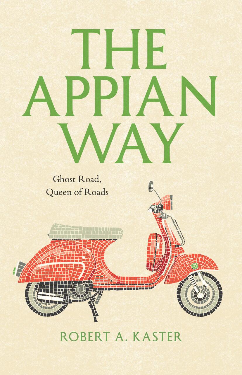 Book cover titled "The Appian Way" with a mosaic pattern of a red scooter on a beige background.