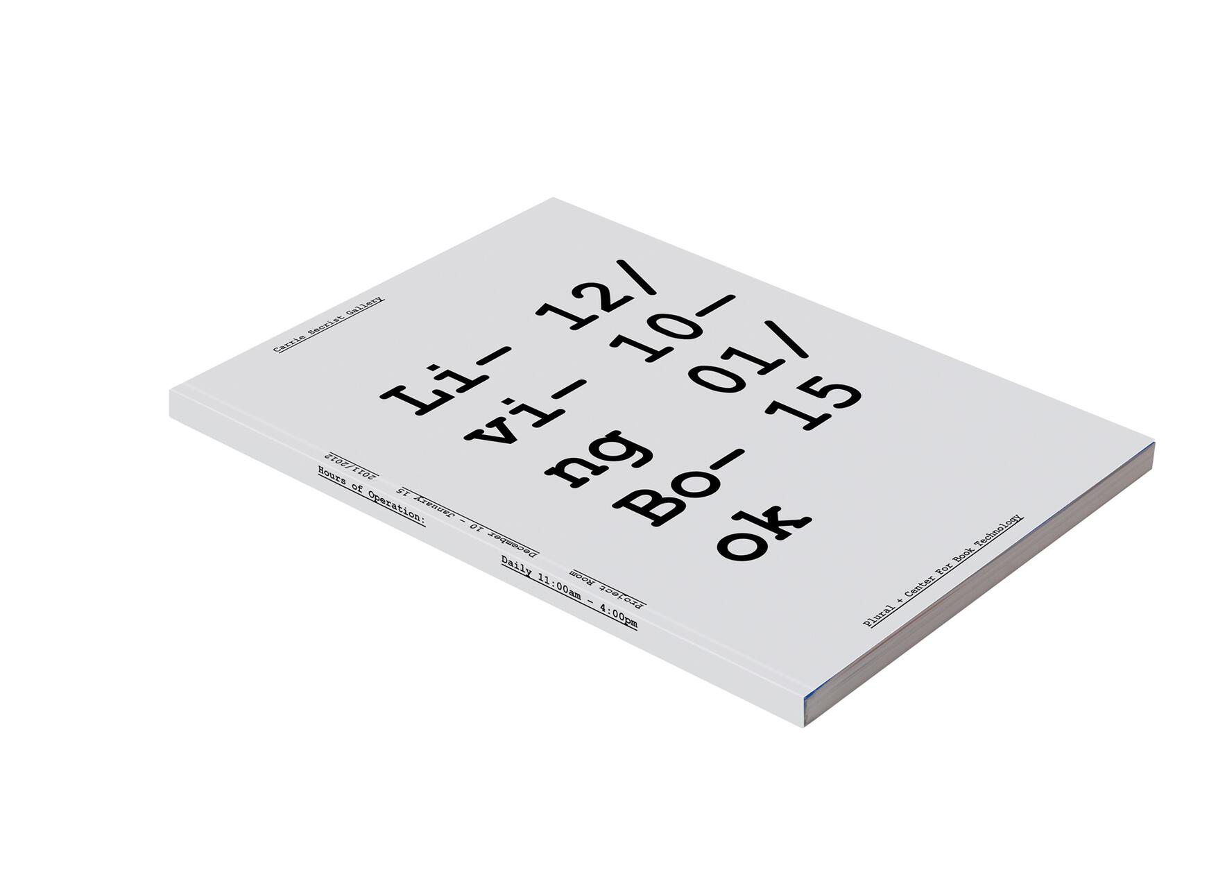 A white book cover with black text in a typewriter style, displaying "Li-vi-ng Bo-ok" with numbers arranged in a column. The spine and edges are visible, giving a sense of depth.