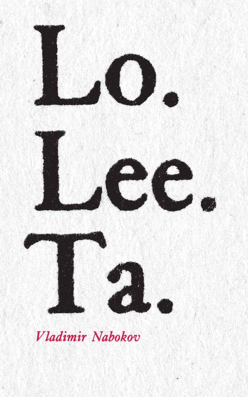 Text on textured background reads "Lo. Lee. Ta." with "Vladimir Nabokov" in red below.