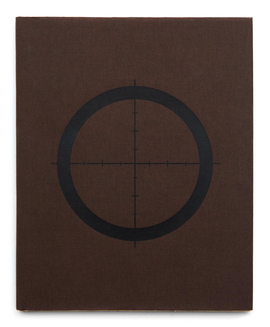 Brown book cover with a large black crosshair design in the center.
