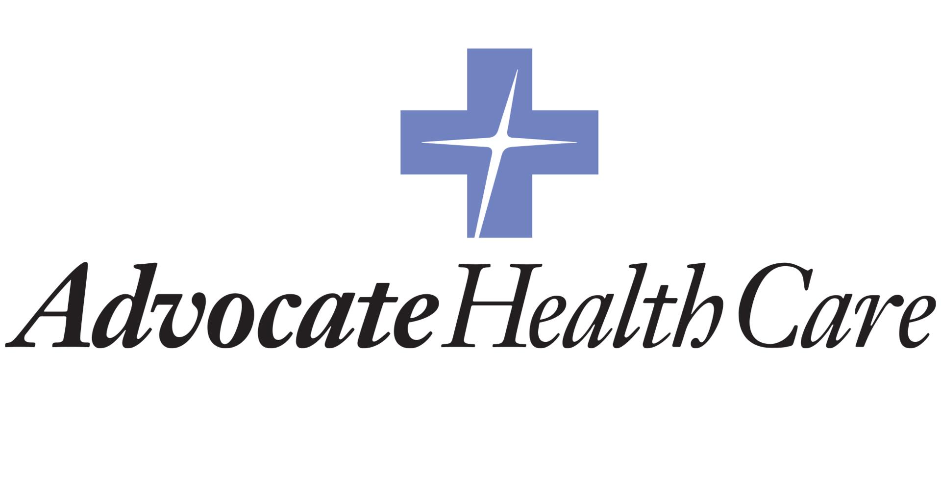 Advocate Health Care logo featuring a blue cross with a shining star in the center, and stylized text below.