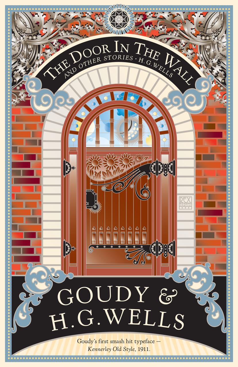 Ornate book cover with a detailed, decorative door design set into a brick wall. The colors are rich and the style is vintage, featuring scrollwork and embellishments. Text elements highlight the authors Goudy & H.G. Wells.