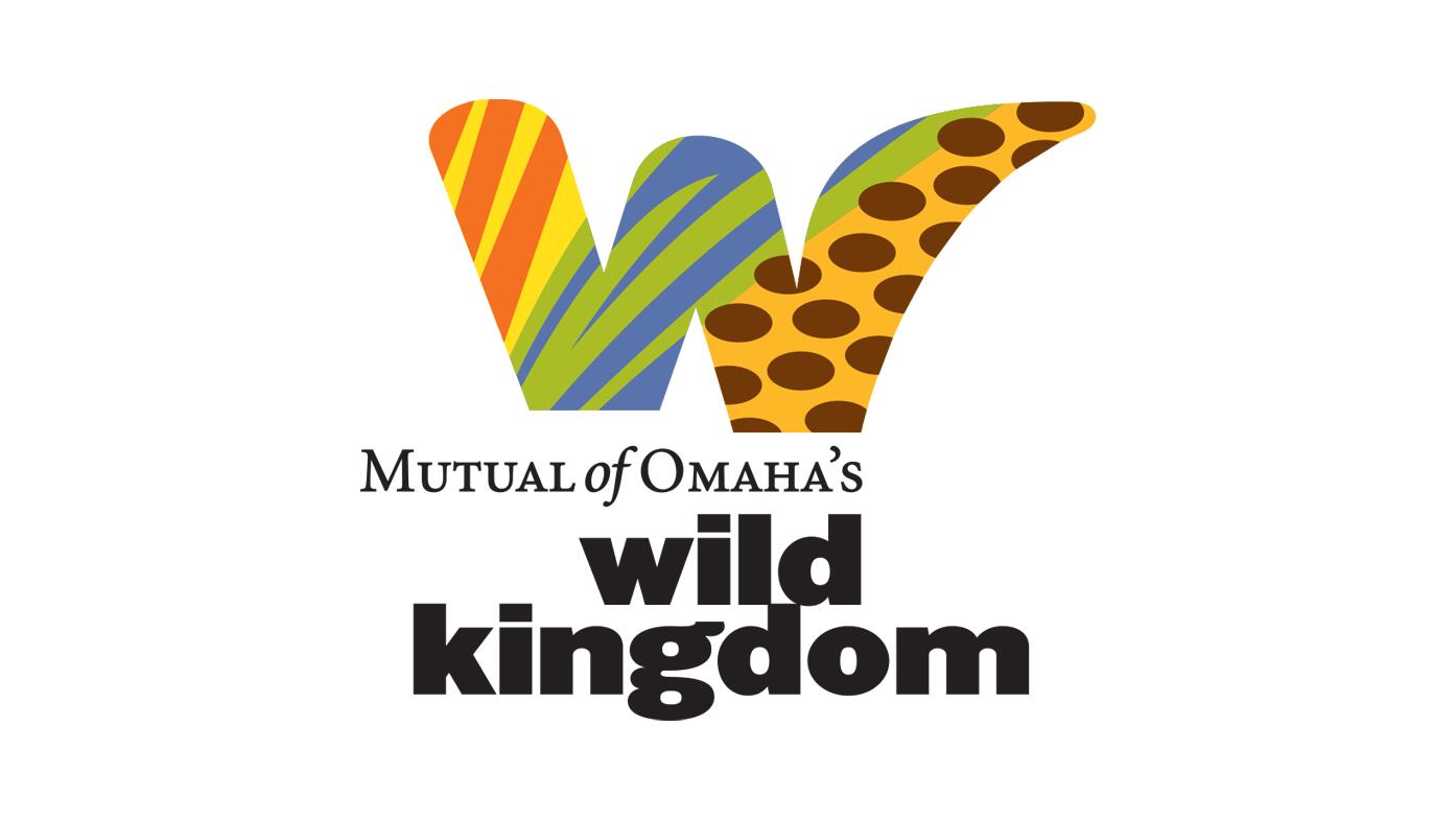 Colorful "W" logo with stripes and spots, symbolizing wildlife. Text below reads "Mutual of Omaha’s Wild Kingdom" in black.