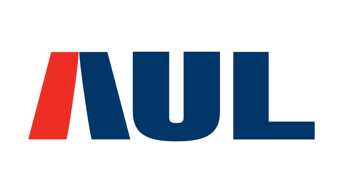 Bold blue letters "AUL" with a red diagonal stripe on the left, forming a stylized logo.