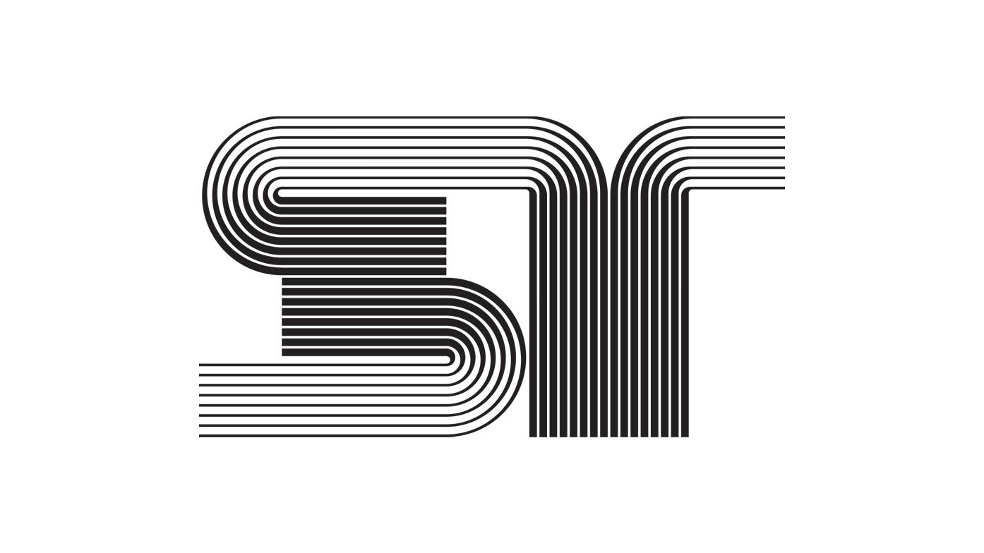 Stylized black and white logo with overlapping curved lines forming abstract letters.