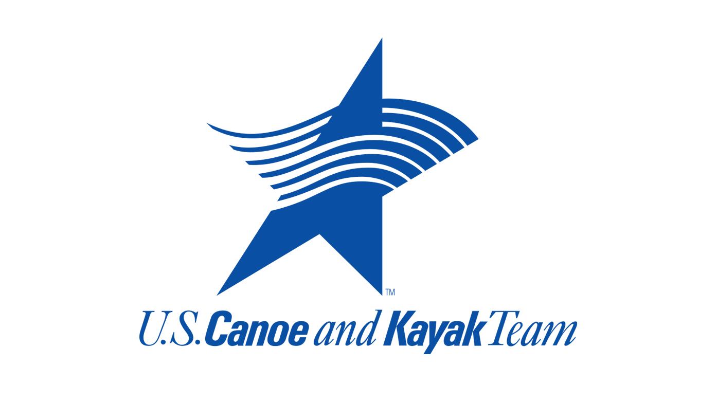Blue star logo with wavy lines, representing the U.S. Canoe and Kayak Team, on a white background.