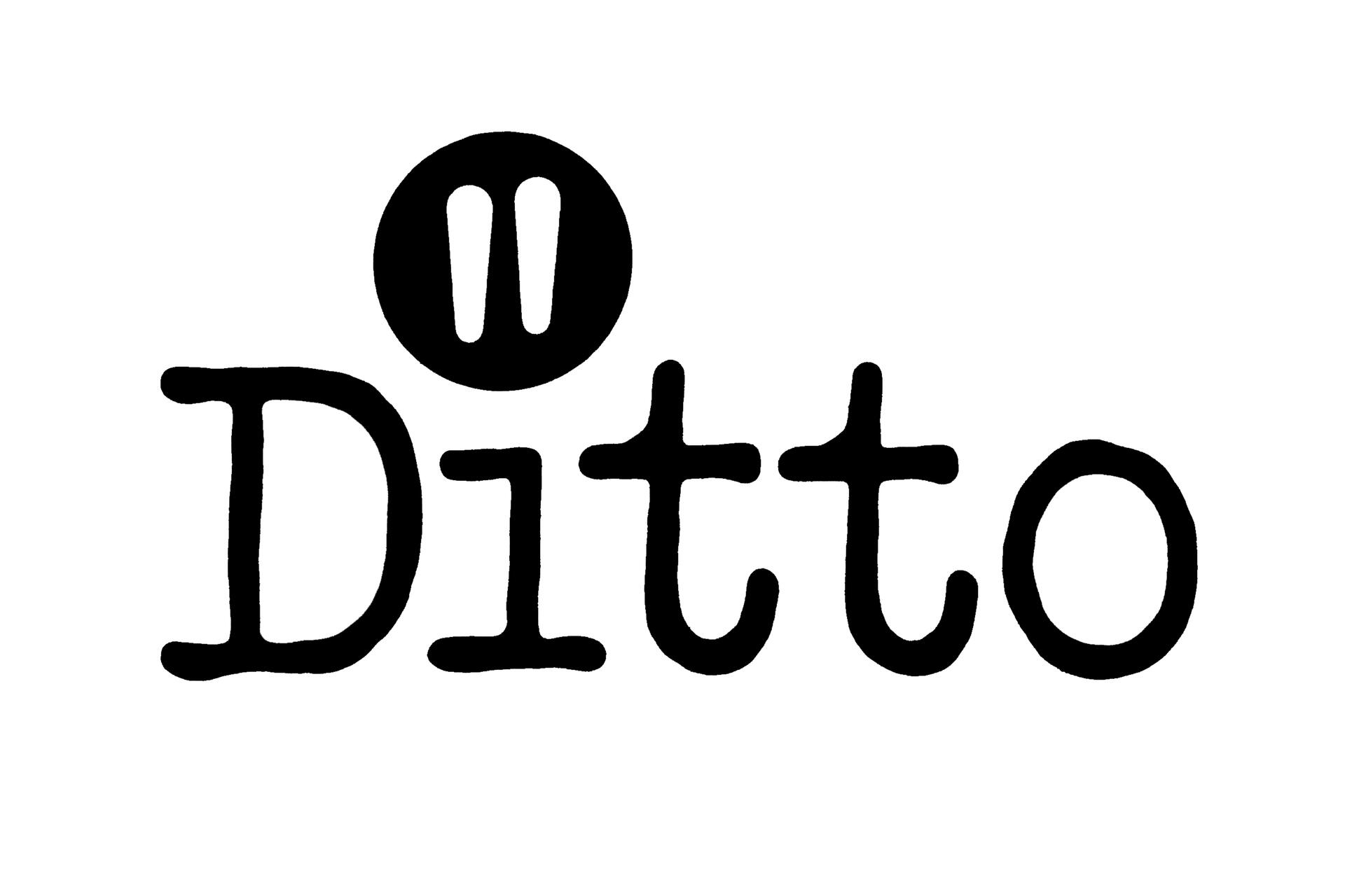 "Ditto" logo with stylized text and a circular design above the "i" featuring two vertical ovals.