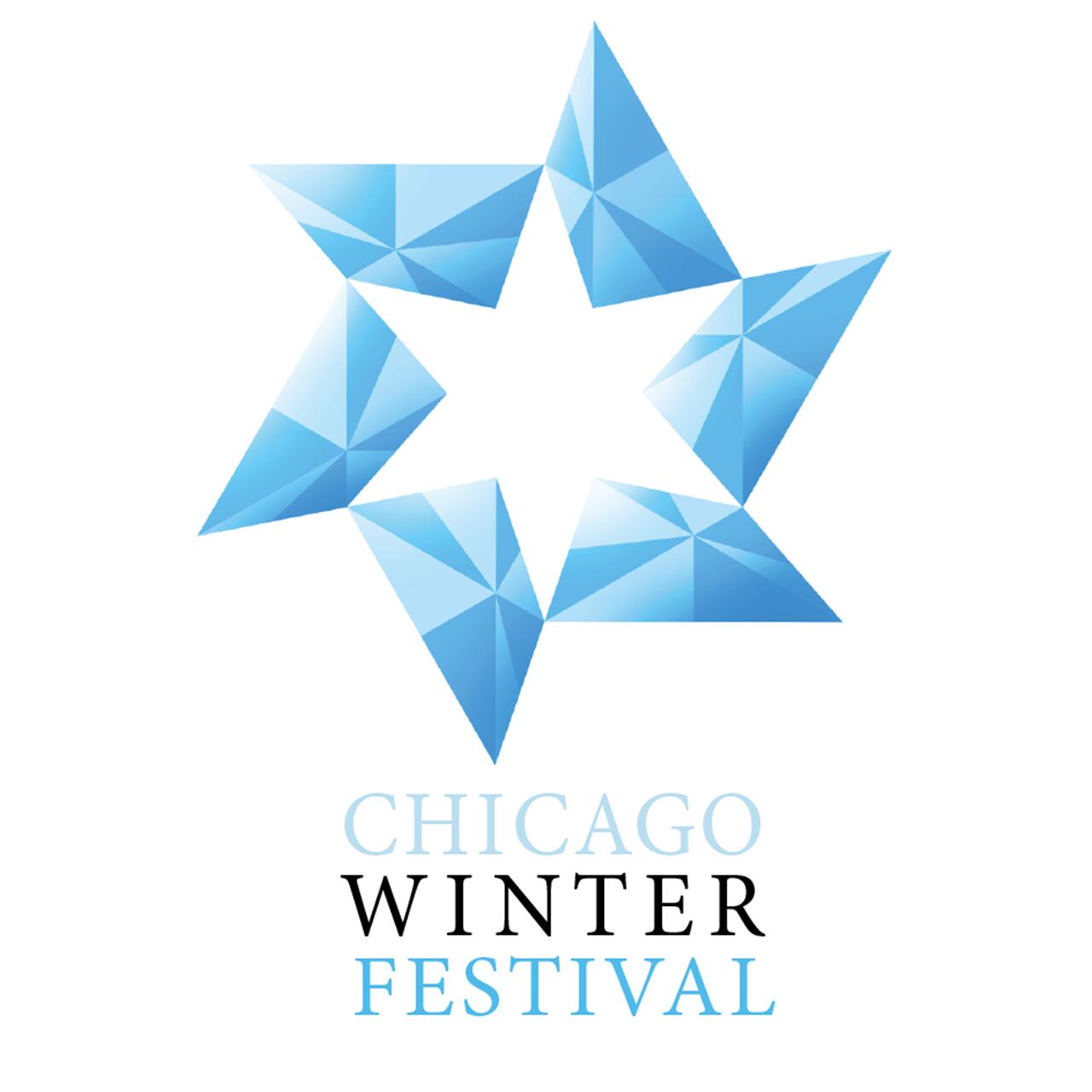 A geometric ice-blue star logo with facets, above the text "Chicago Winter Festival."