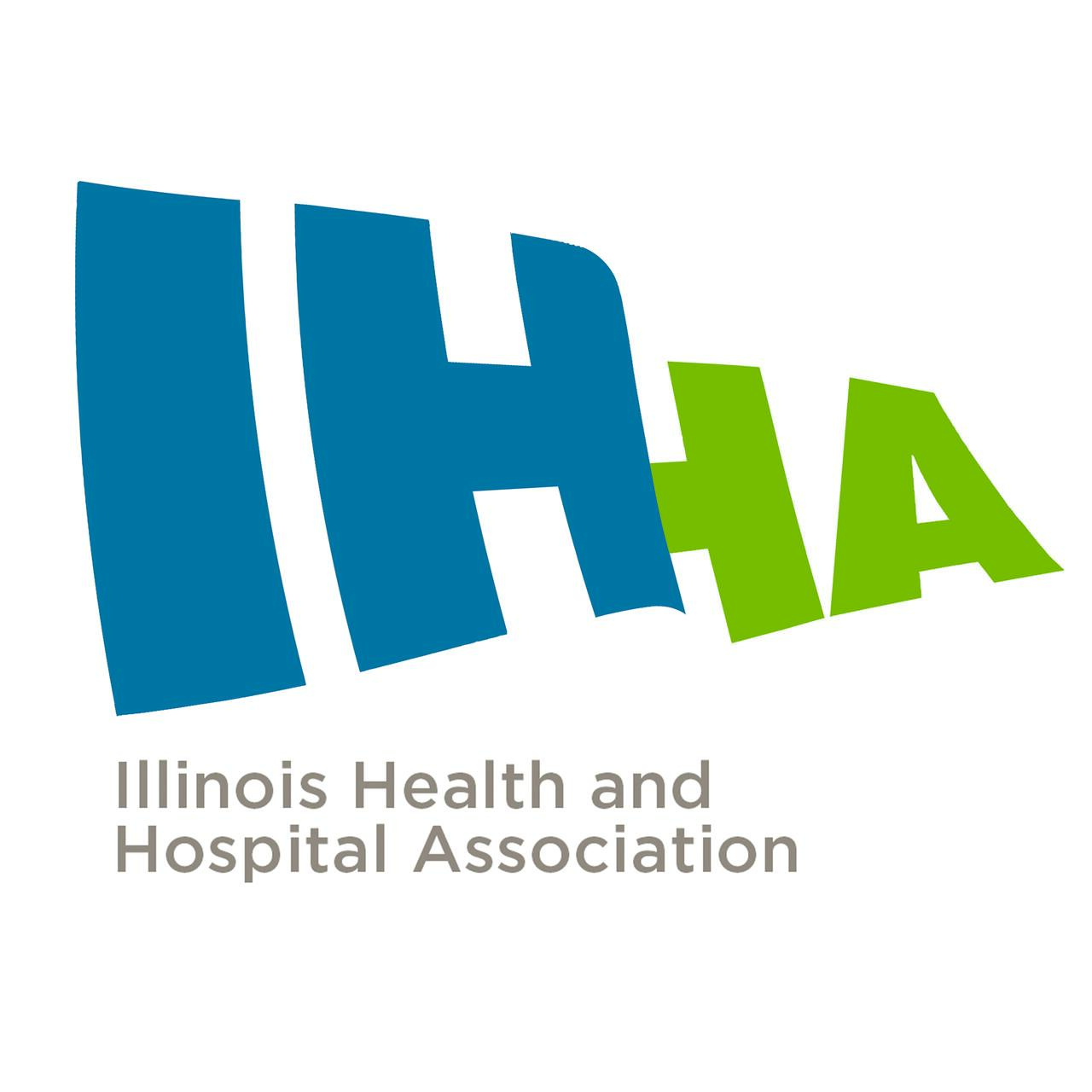 Logo of the Illinois Health and Hospital Association with stylized blue and green letters "IHA" above the name in gray text.
