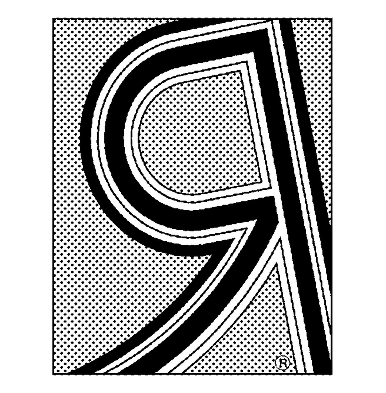 Stylized black and white letter "A" with bold lines and dotted background, resembling a vintage graphic design.