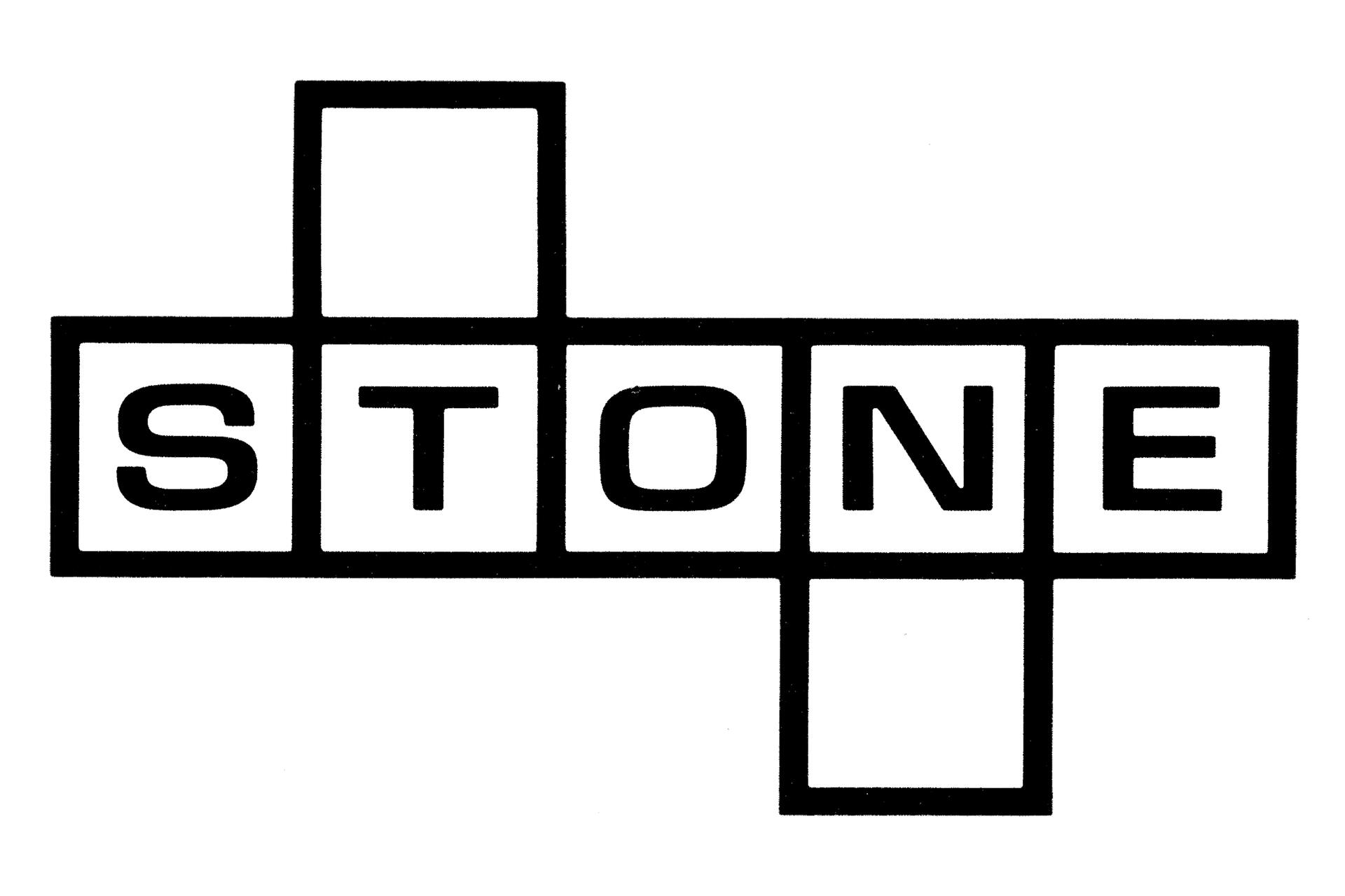 Black outlined crossword grid with the word "STONE" in bold letters.