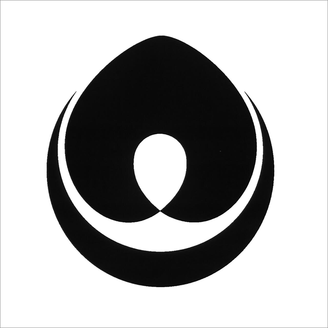 Black abstract logo with a teardrop shape intersecting another form, creating an eye-like design against a white background.