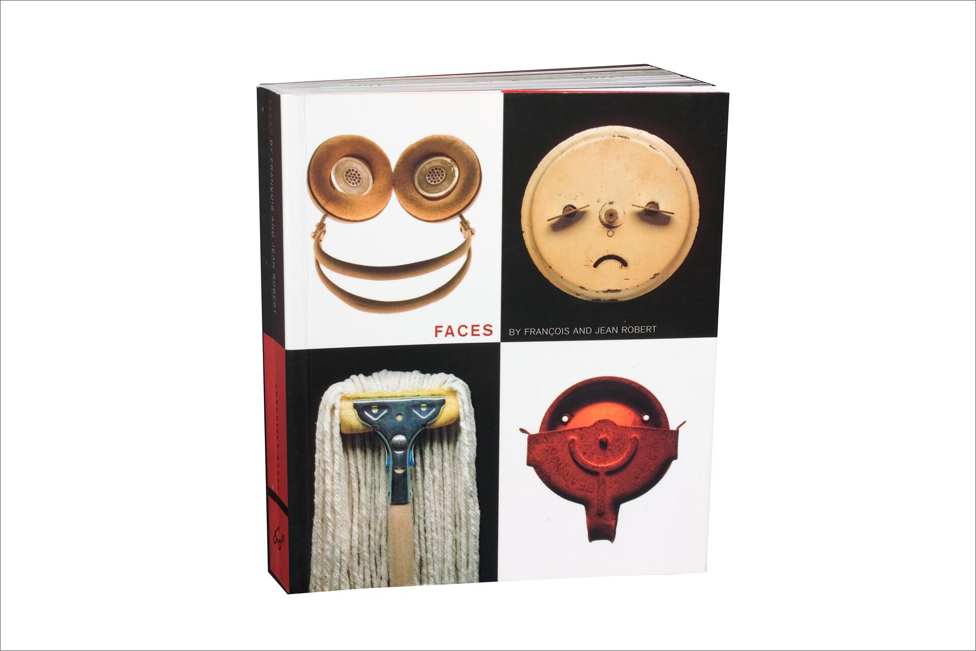 Book cover titled "Faces" by François and Jean Robert featuring various objects creatively arranged to resemble human faces.