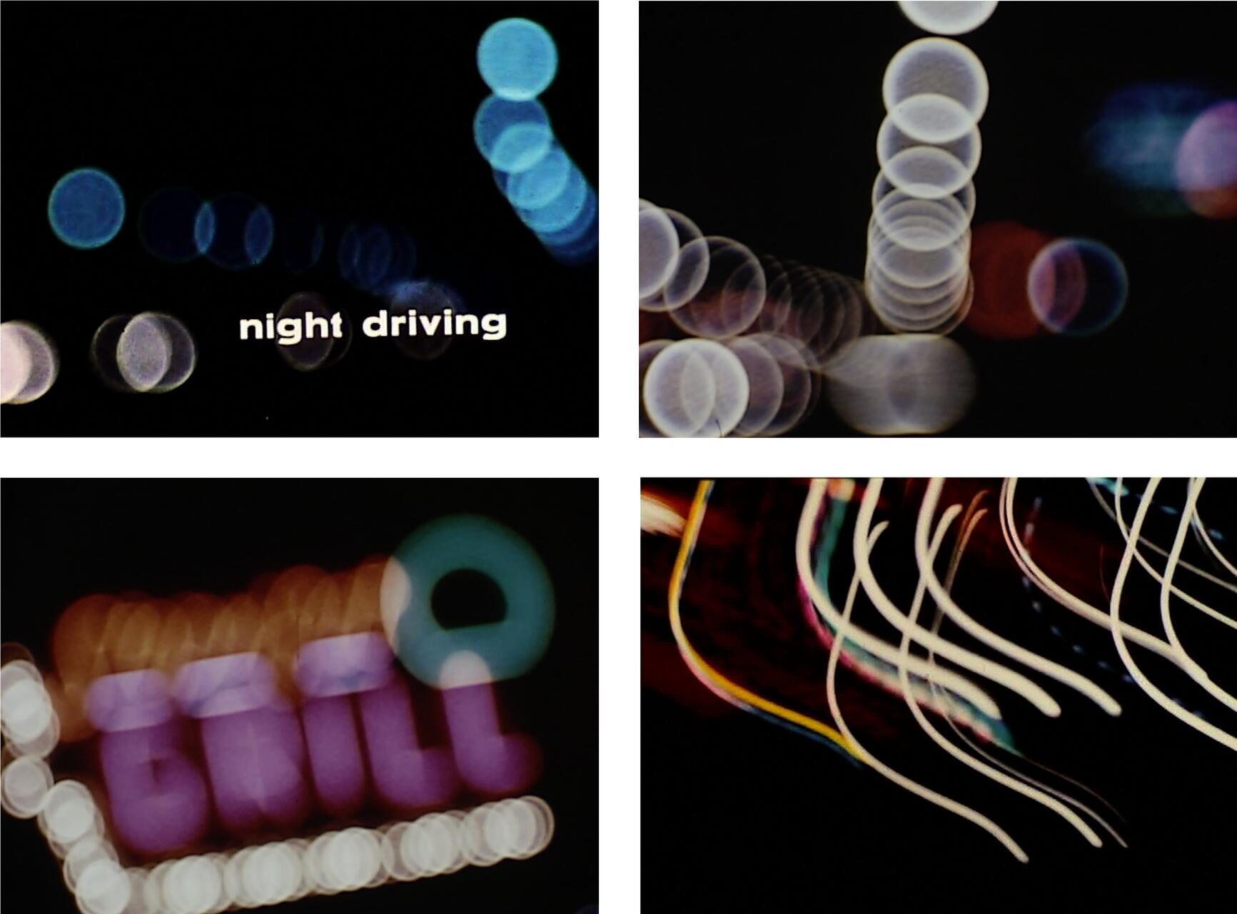 Collage of abstract night photos with blurred, colorful bokeh and light trails on a dark background. Features neon-like circles and lines, some in blue and white, creating a dynamic, energetic feel.