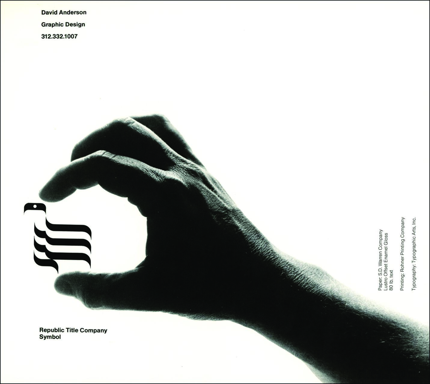 A silhouetted hand forms a circle shape, pinching a modern black and white eagle logo. Text overlays specify graphic design services. White background.