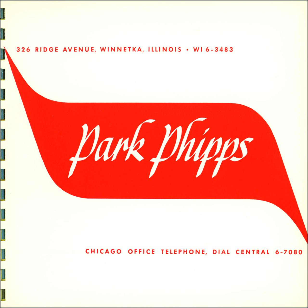 Red and white graphic with "Park Phipps" in stylized text, accompanied by address and contact information in smaller red font.