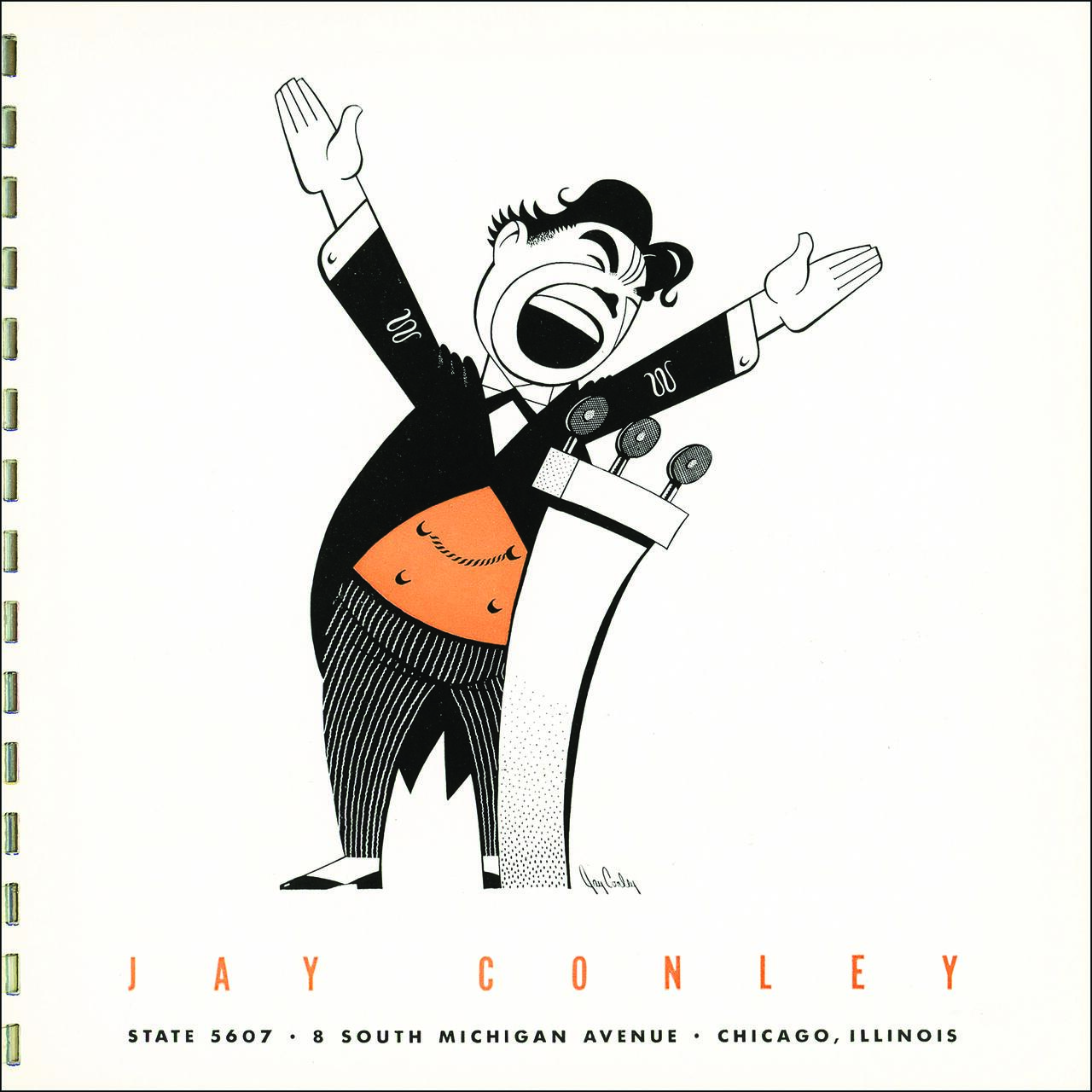 Cartoon of a man in a suit at a podium with microphones, arms raised, smiling widely.