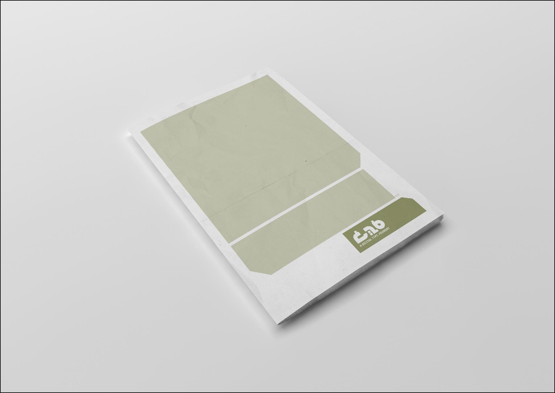 Leaflet design with light green and white sections on a gray background, featuring a logo in the bottom right corner.