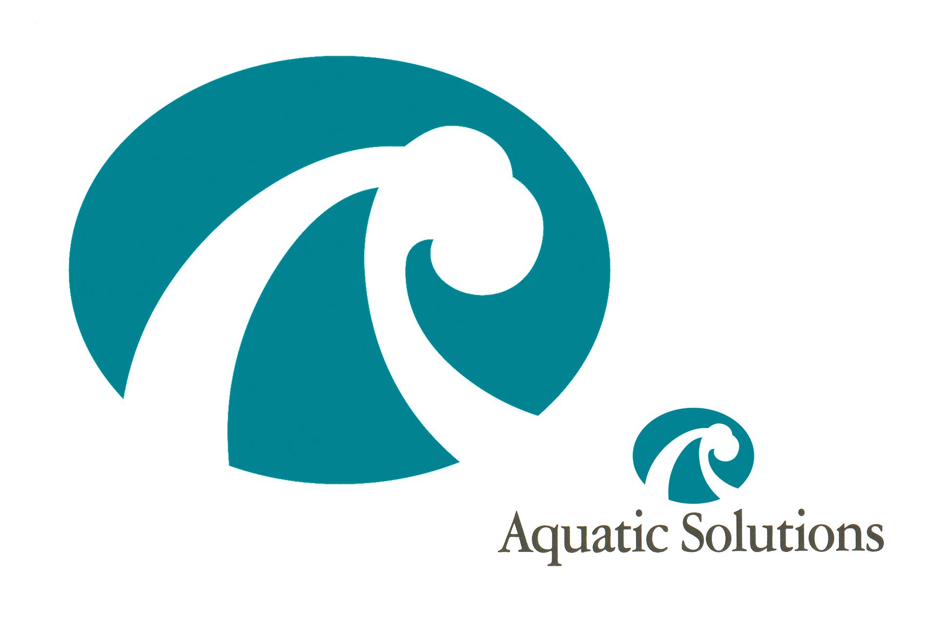 Teal wave graphic with "Aquatic Solutions" text below, featuring a stylized cresting wave design.