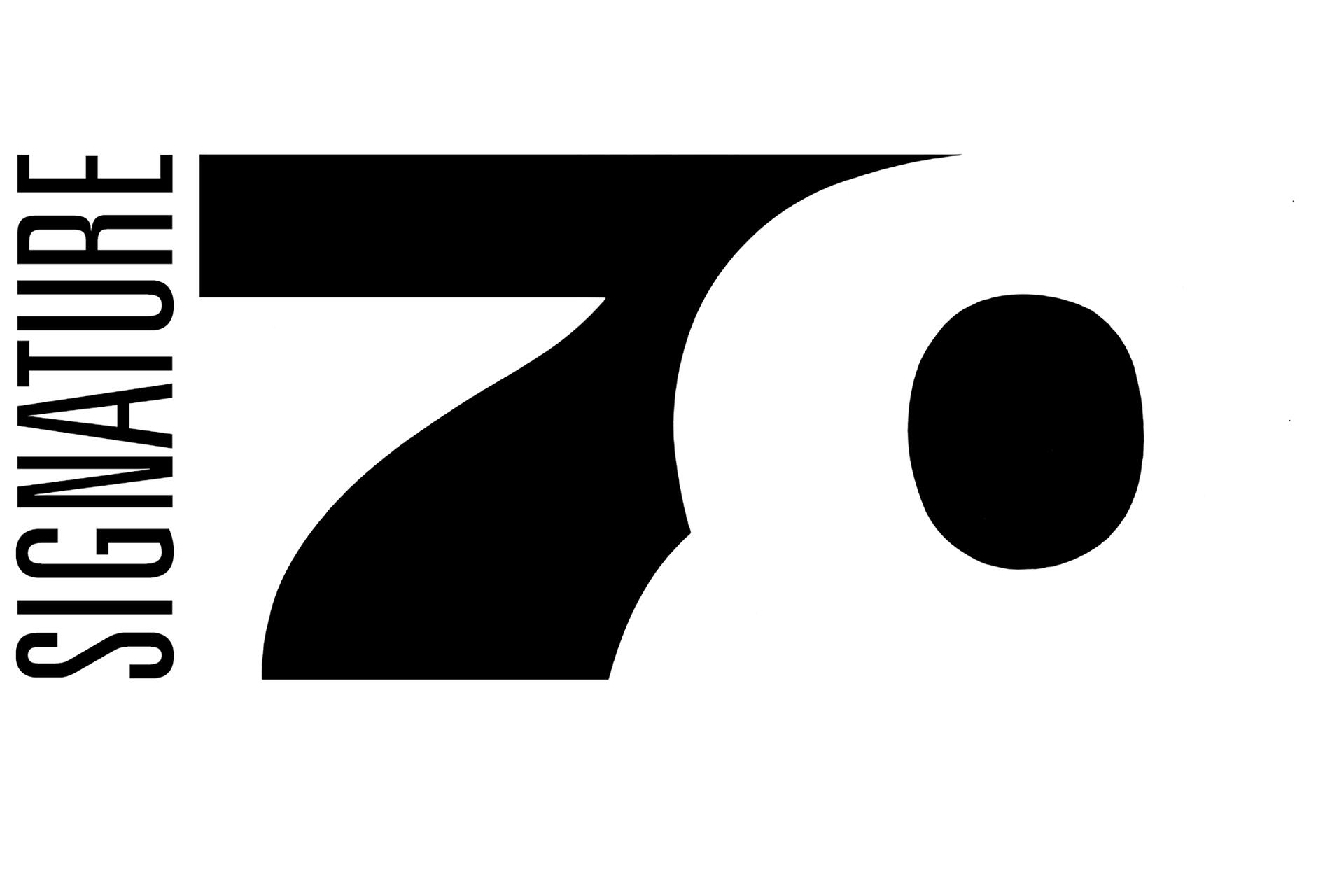 Black and white graphic logo with a large, stylized number "70" and the word "SIGNATURE" vertically aligned on the left.