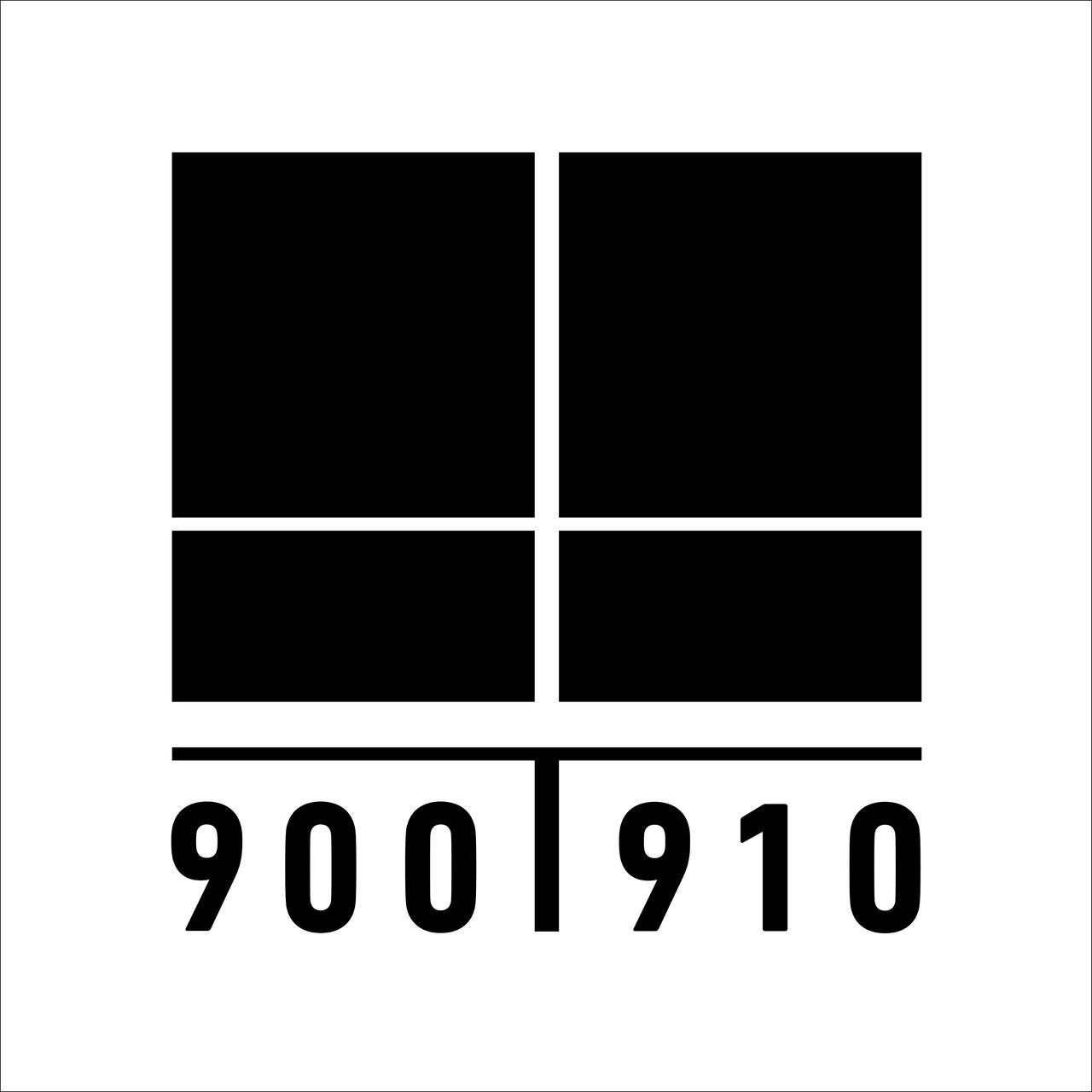 Black logo resembling a window divided into four squares, with the numbers 900 and 910 underneath separated by a vertical line.
