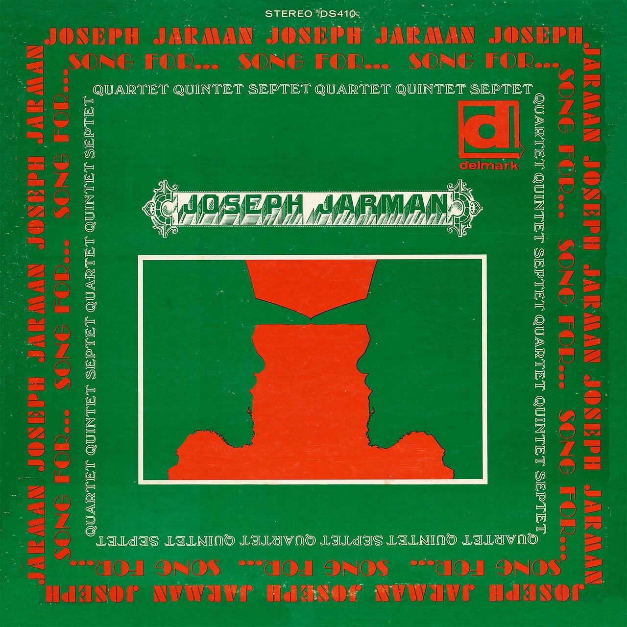 Green album cover featuring abstract red shapes, decorative text "Joseph Jarman," and a red and white logo in the corner.