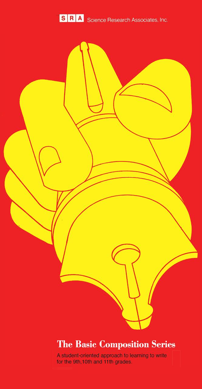 Red and yellow illustration of a hand holding a fountain pen, with the text "The Basic Composition Series" and "Science Research Associates, Inc."