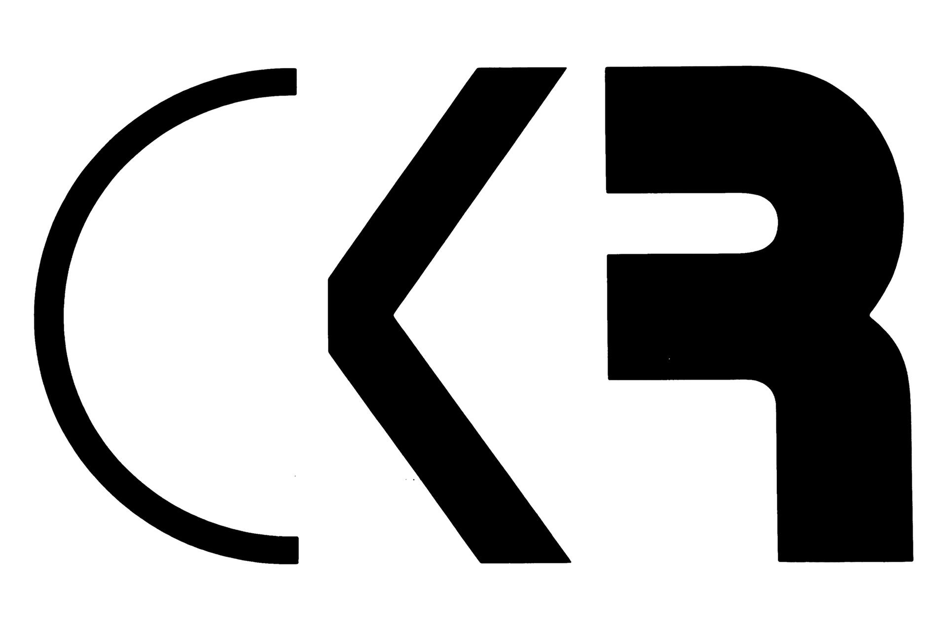 Black abstract logo with a stylized letter "C" and "R" on a white background, featuring geometric shapes.