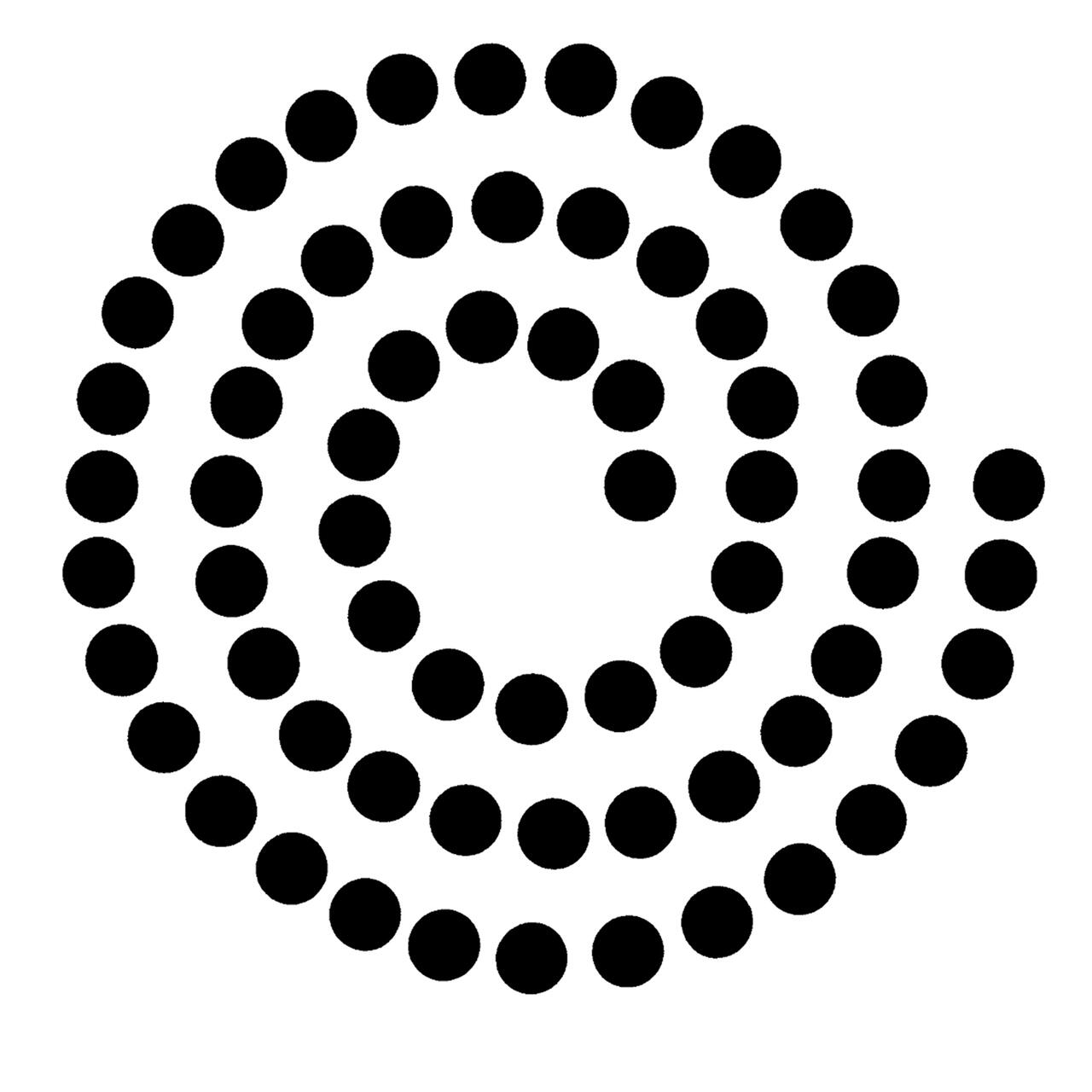 A black spiral formed by evenly spaced dots on a white background.