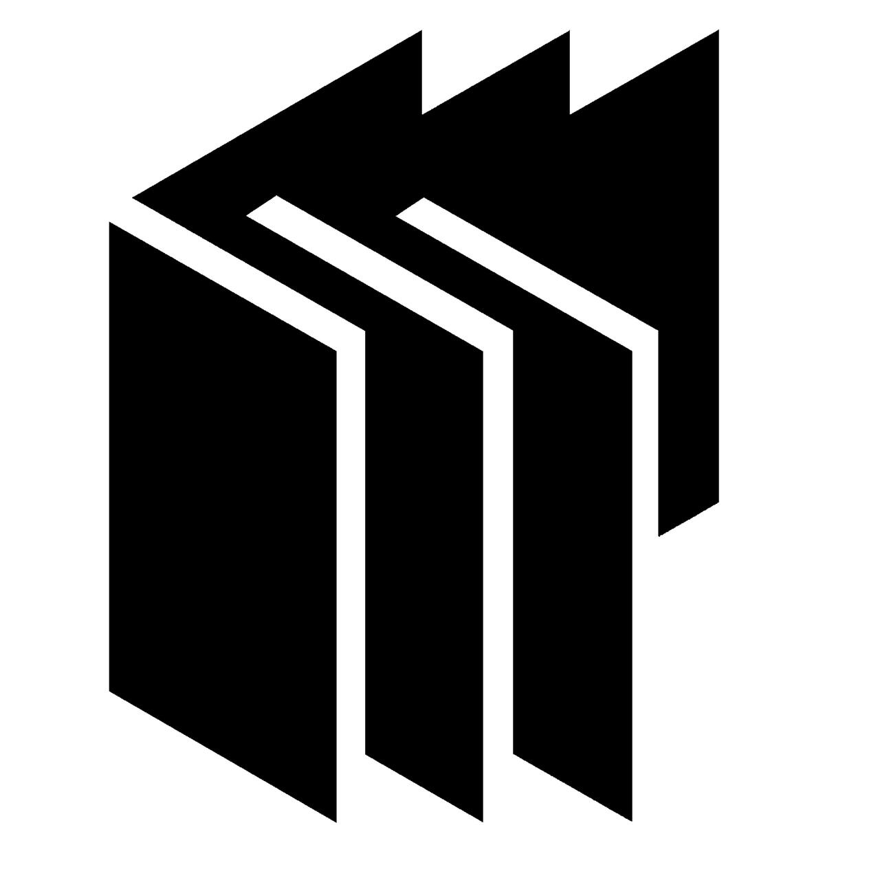 Three black parallel lines with pointed tops resembling roofs on a white background.