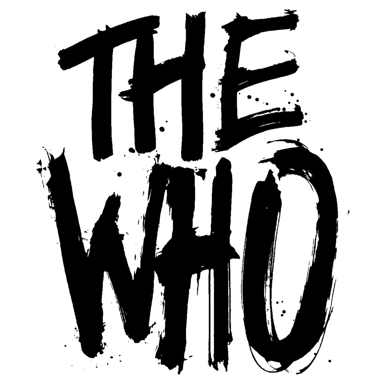 Bold black painted text "The Who" on a white background, with an artistic splatter effect.