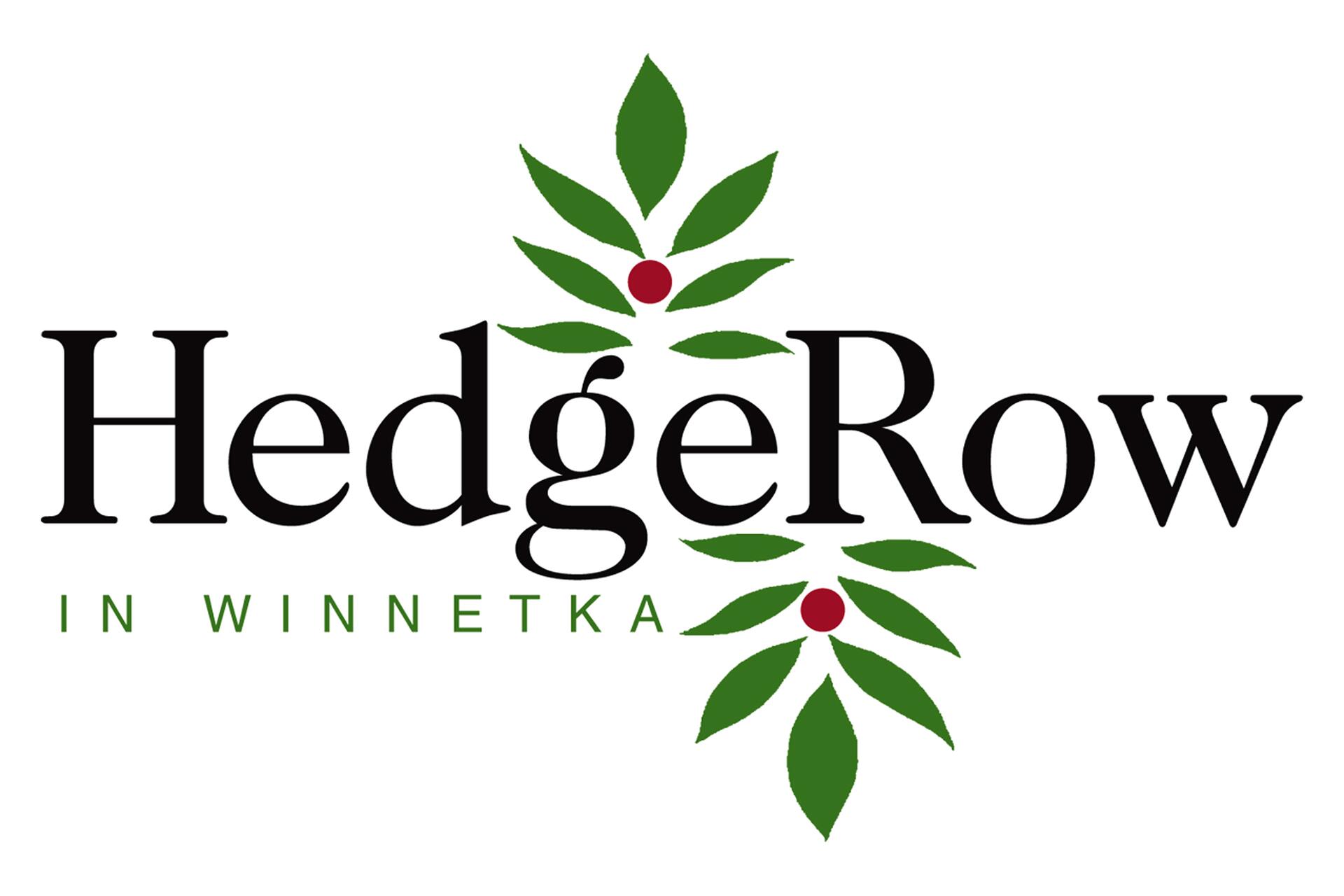 HedgeRow logo featuring green leaves and red berries around the text "HedgeRow in Winnetka."