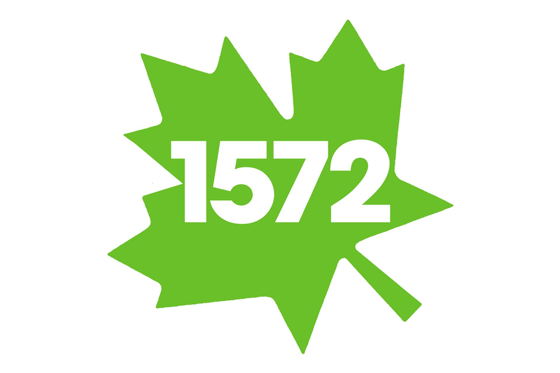Green maple leaf graphic with the number 1572 in white.