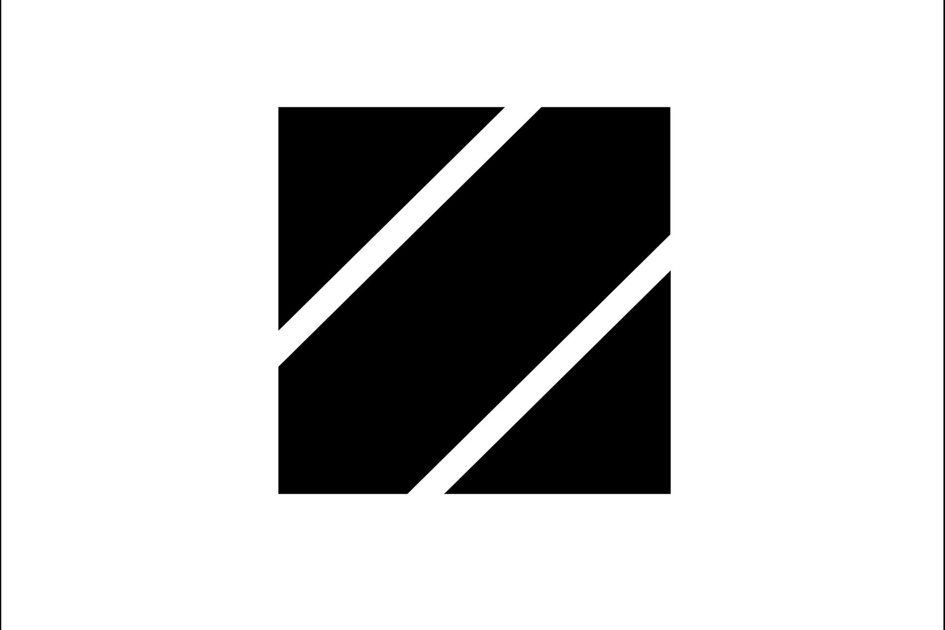 Black geometric logo with three vertical stripes on a white background.