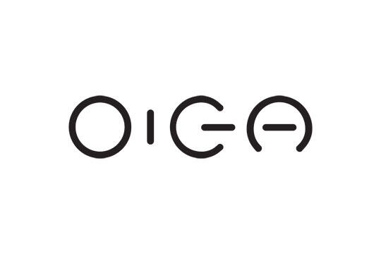 Stylized black text spelling "OIGA" with minimalistic, geometric font on a white background.