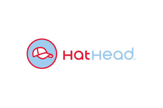 Logo with a red baseball cap icon inside a circle, followed by the words "HatHead" in red and light blue letters on a white background.