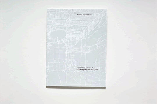 A book cover titled "Envisioning Architecture: Drawings by Martin Wolf" with a light gray background and white architectural line drawings.