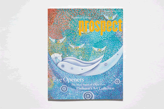 A magazine cover featuring swirling, colorful patterns with abstract shapes and whale-like figures. The title "prospect" in bold yellow letters appears at the top.