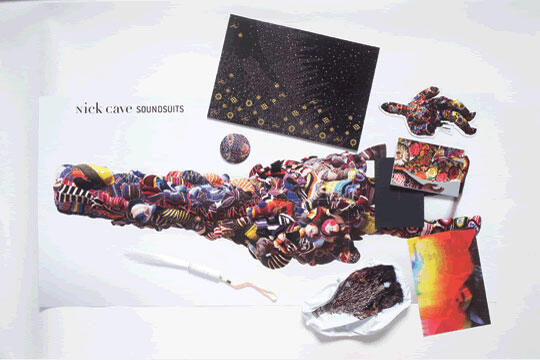 Collage photo featuring a variety of colorful textiles, a black and gold starry pattern, and abstract shapes on a white background.