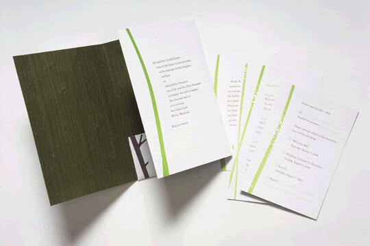 Open folder with green textured cover and white pages featuring green accents, laid out on a white surface.