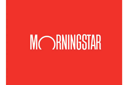 Morningstar logo with white font on a red background. The "O" is stylized as a semicircle.